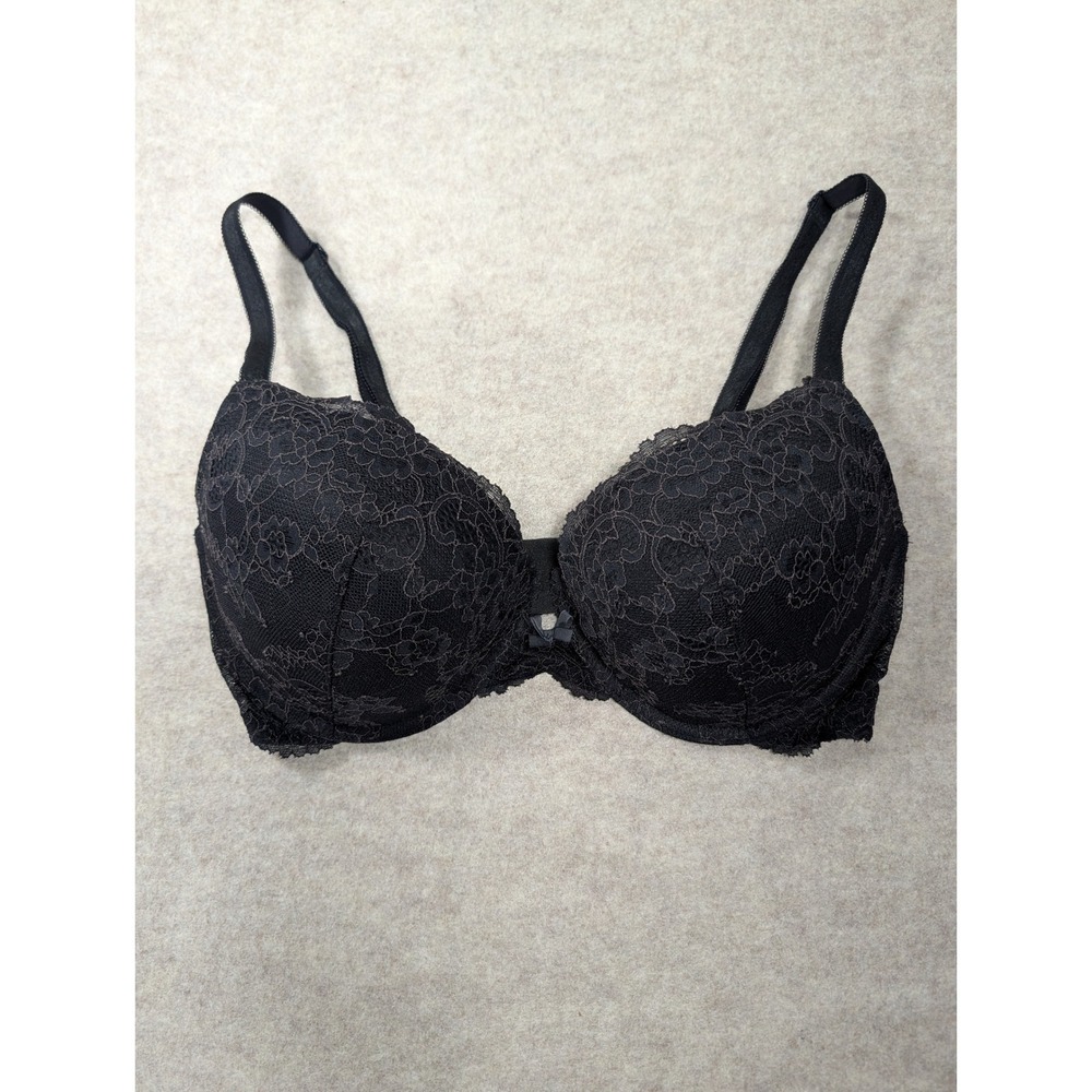 Victoria's Secret Dream Angels Black Floral Lace Push-Up Bra 36D Underwire